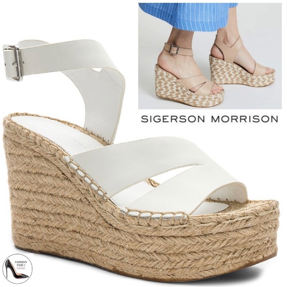 SIGERSON MORRISON Arien platform wedge Espadrille white leather sandal pumps 9 - Picture 1 of 15